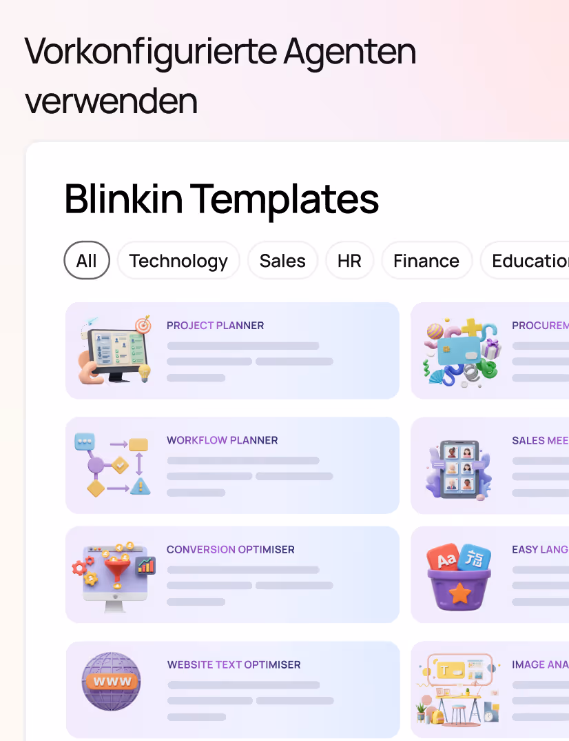 Blinkin-Produktvisual mit einer Übersicht von Vorlagen